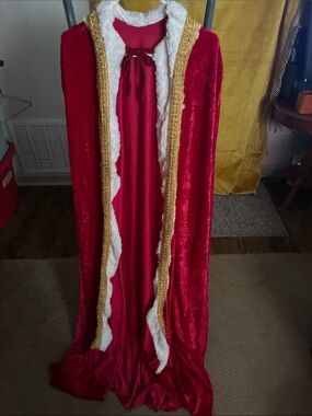 Rubie's Red Velvet Cape with White Faux Fur and Gold Trim